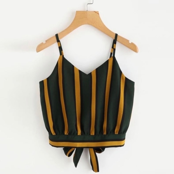 Striped V-Neck Cropped Tank with Tie Back S,M,L - Picture 4 of 4